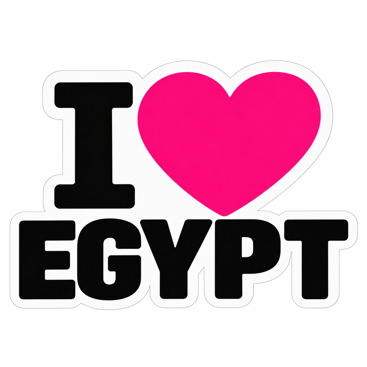 Sticker reading I, a pink heart, then EGYPT