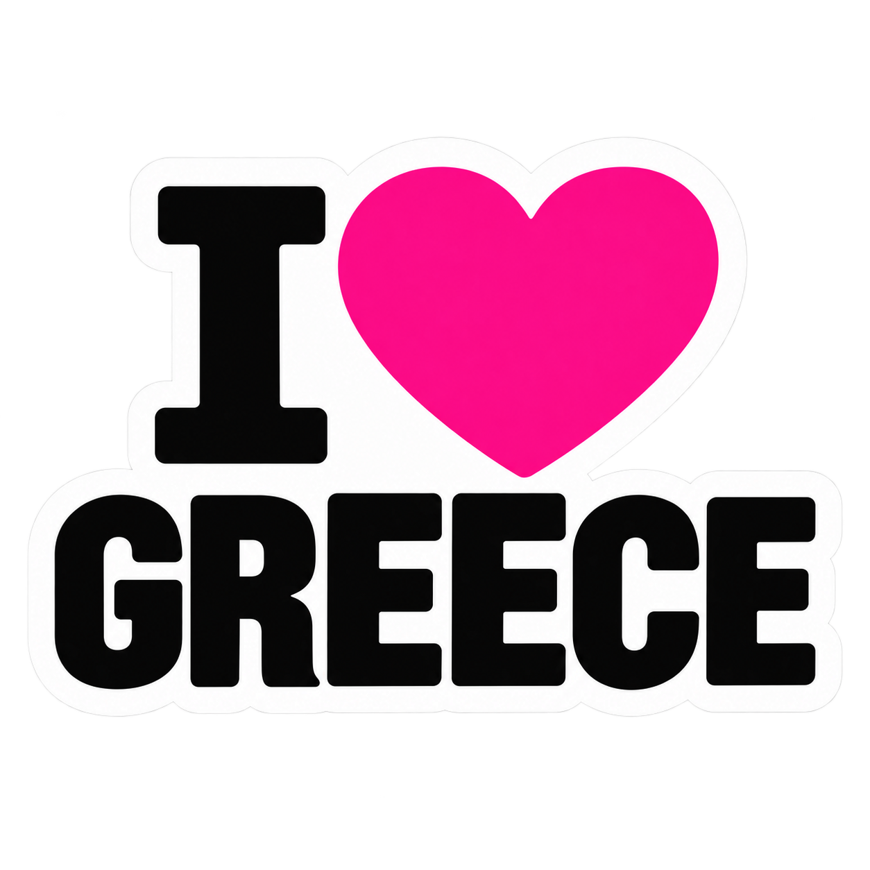Sticker reading I, a pink heart, then GREECE