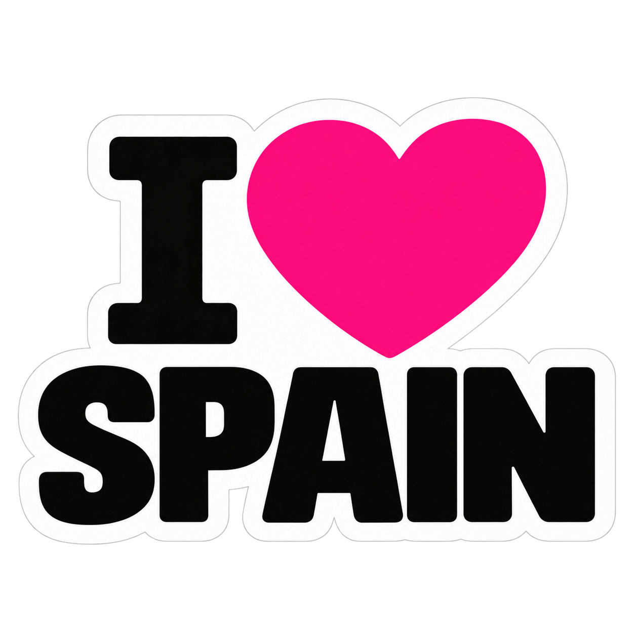 Sticker reading I, a pink heart, then SPAIN