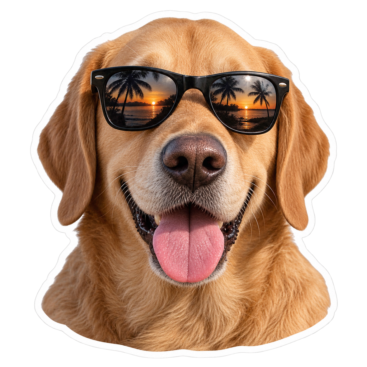Sticker of a Labrador wearing black sunglasses with its tongue out