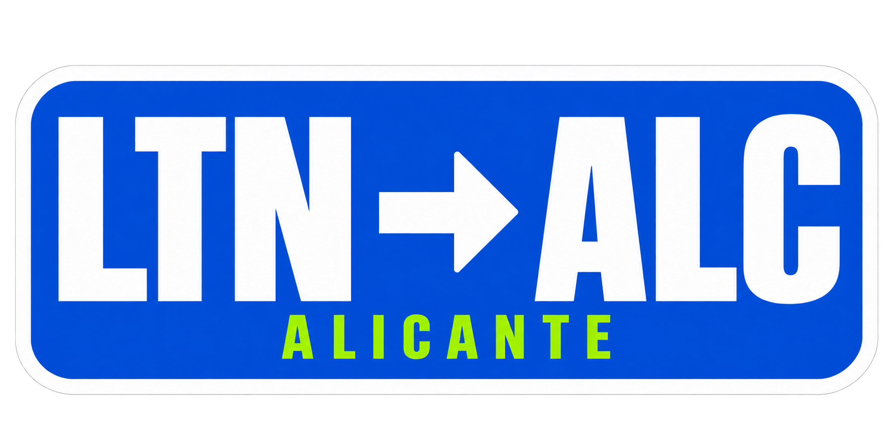 Sticker reading LTN, an arrow, then ALC, with ALICANTE underneath, on blue